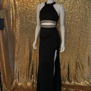 Black embellished floor length evening gown